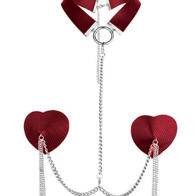 Nipplicious Dominatrix Leather Collar & Pasties w/Chain - Red