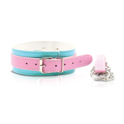 Nobu Fetish Choker & Leash Set - Pink/Blue