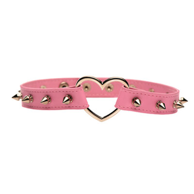 Master Series Spiked Heart Choker - Pink